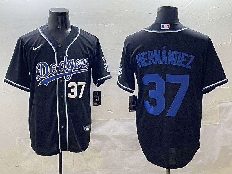 Men Los Angeles Dodgers 37 Hernandez Black blue Three generations Nike 2025 MLB Jersey style 5